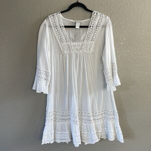 Cute Options Dress Womens Large White Crochet Gauze Boho Bridal  Cottage Beach
